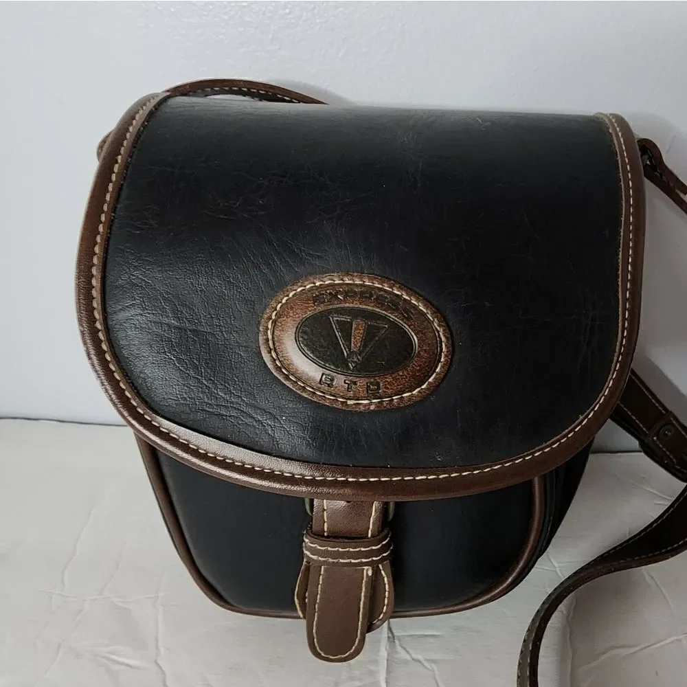 Express RTD shoulder vintage leather handbag two tone black/brown